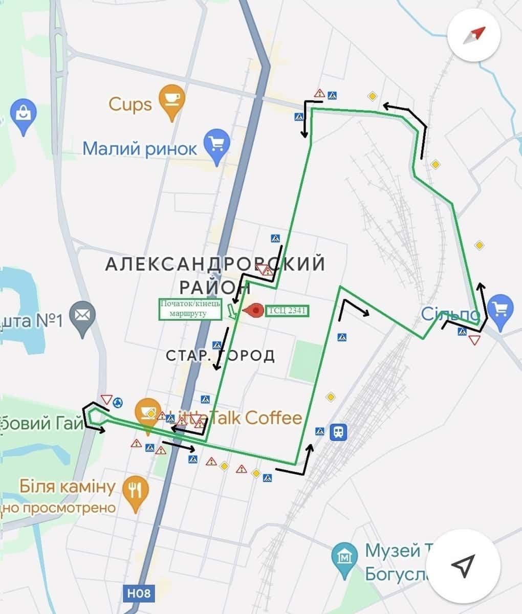 Схема маршруту практичного іспиту ТСЦ у місті Запоріжжя