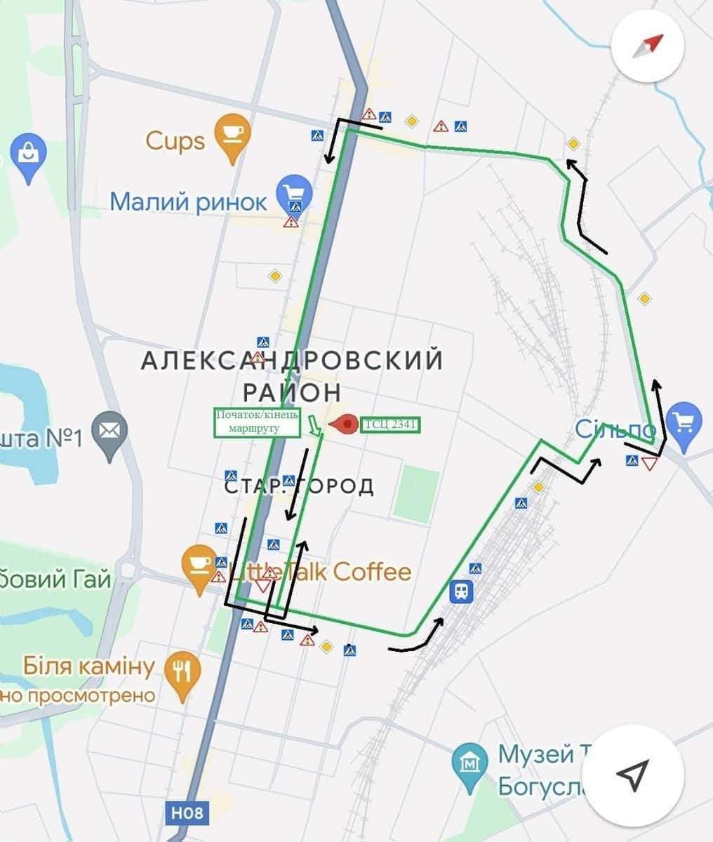 Схема маршруту практичного іспиту ТСЦ у місті Запоріжжя