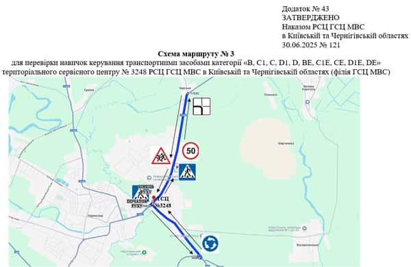 Схема маршруту практичного іспиту ТСЦ у місті Переяслав