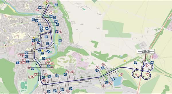 Схема маршруту практичного іспиту ТСЦ у місті Угринь