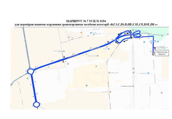 Схема маршруту практичного іспиту ТСЦ у місті Одеса