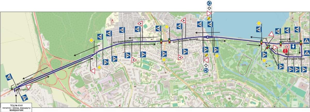 Схема маршруту практичного іспиту ТСЦ у місті Тернопіль
