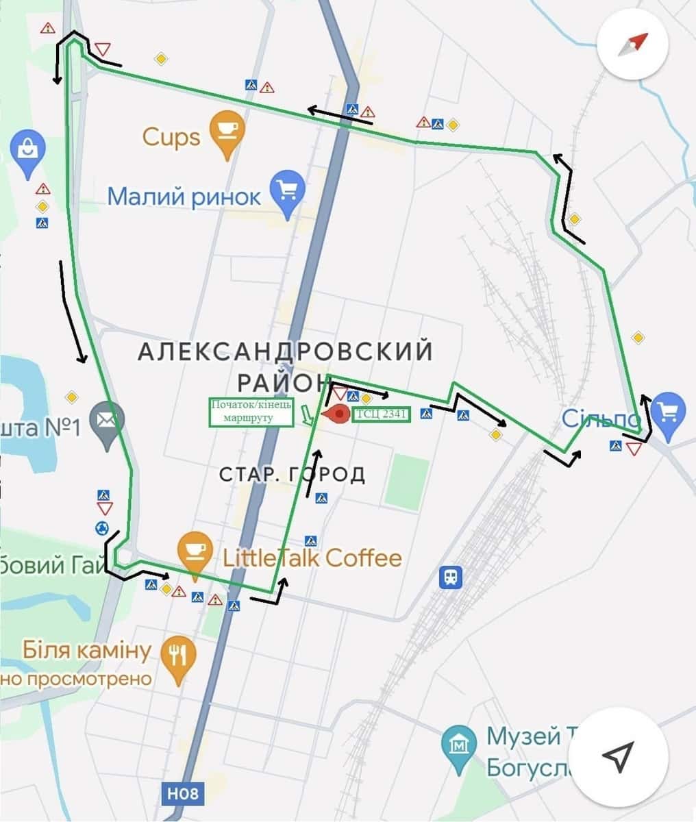 Схема маршруту практичного іспиту ТСЦ у місті Запоріжжя