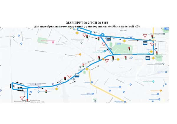 Схема маршруту практичного іспиту ТСЦ у місті Одеса