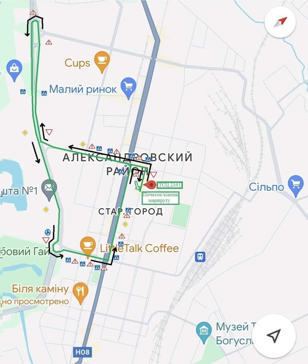 Схема маршруту практичного іспиту ТСЦ у місті Запоріжжя
