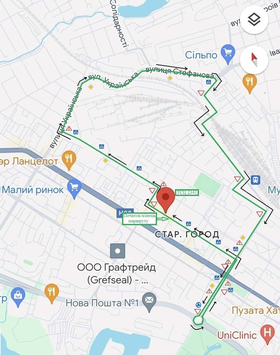 Схема маршруту практичного іспиту ТСЦ у місті Запоріжжя