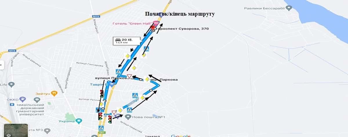 Схема маршруту практичного іспиту ТСЦ у місті Ізмаїл