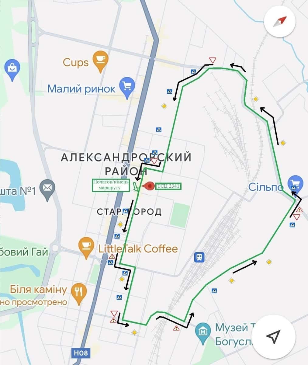 Схема маршруту практичного іспиту ТСЦ у місті Запоріжжя