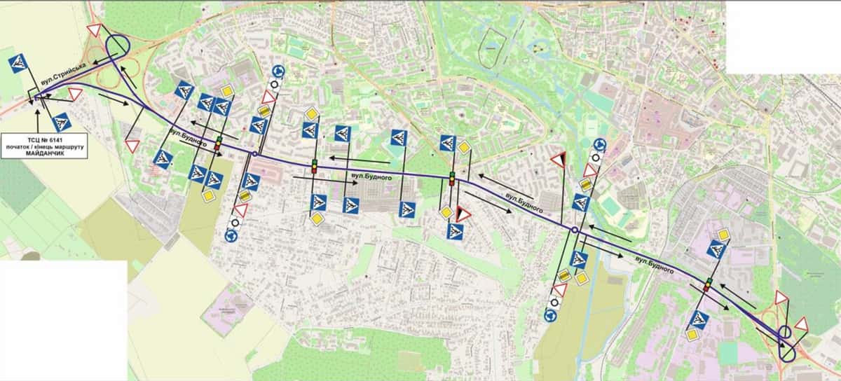 Схема маршруту практичного іспиту ТСЦ у місті Тернопіль